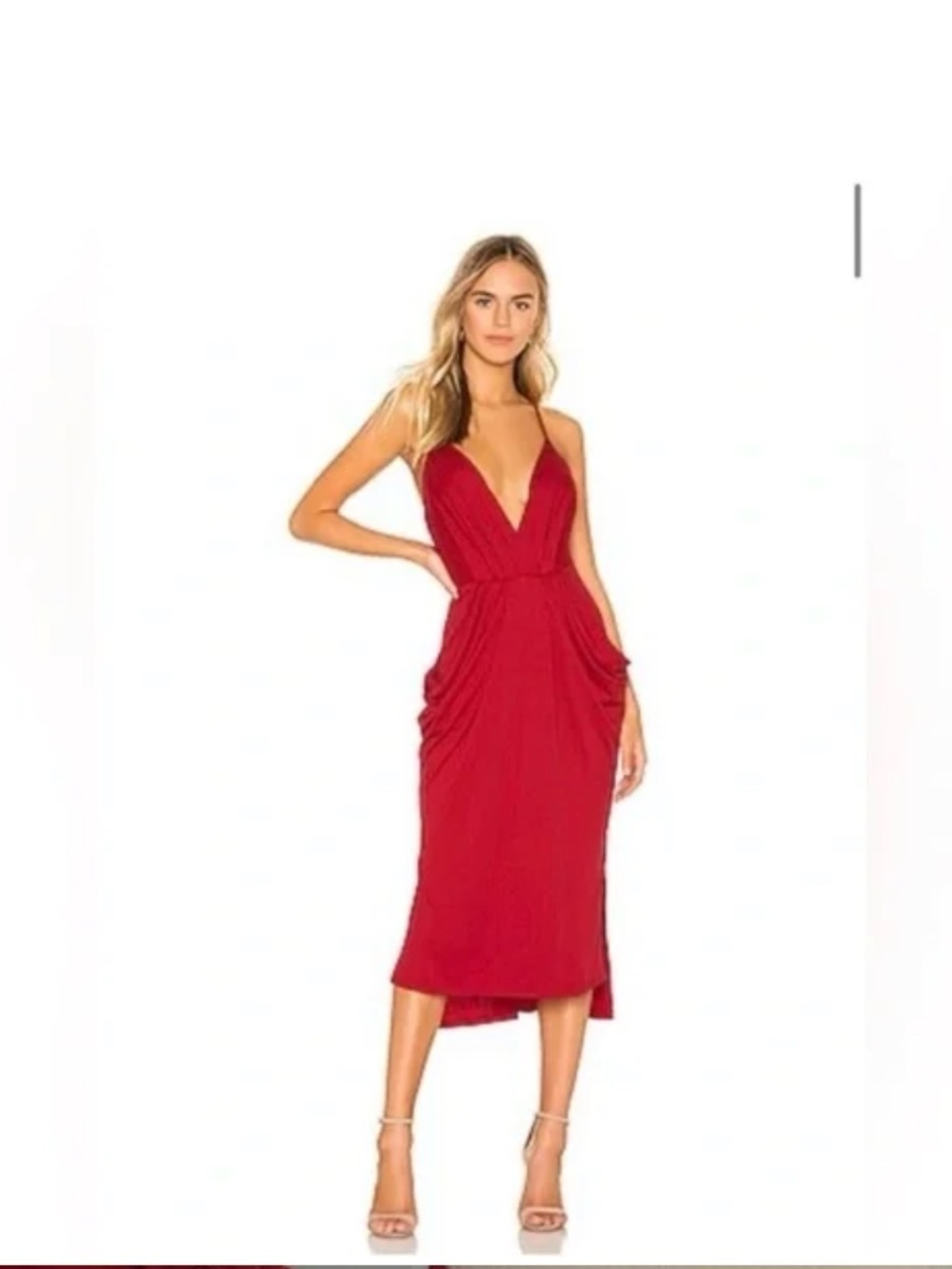 BCBG Red Midi Dress | Deep V Slip Dress | Pockets | Formal Event Dress